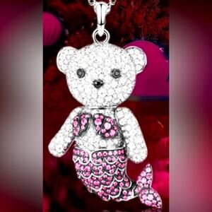 Mermaid lover necklace Sparkling Mermaid Bear Pendant Necklace 18 inches